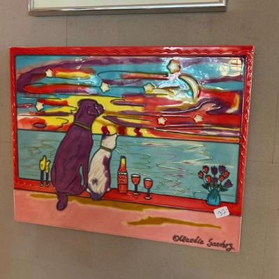 Sale Photo Thumbnail #174: Signed ceramic wall art. 