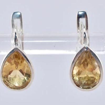 Sterling Silver 2.6 TCW Natural Unheated Pear Citrine Earrings - VVS to IF