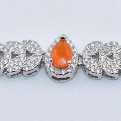 Sterling Silver Natural Pear Orange Opal Bracelet - Possibly Treated