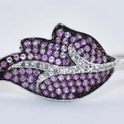 Sterling Silver Natural Sapphire Pavé Leaf Ring - Internally Flawless