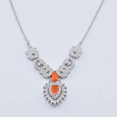 Sterling Silver Natural Pear Orange Opal Drop Necklace - Possibly Treated