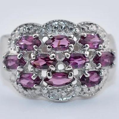 Sterling Silver Natural Unheated Rhodolite Ring - VVS to IF
