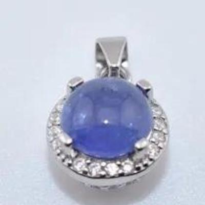 Sterling Silver 1.5 Carat Natural Unheated Tanzanite Cabochon Pendant