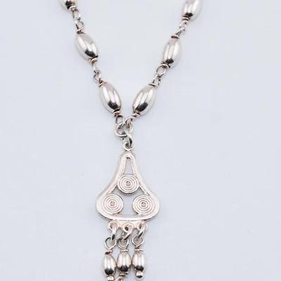Sterling Silver Tribal-Style Drop Necklace
