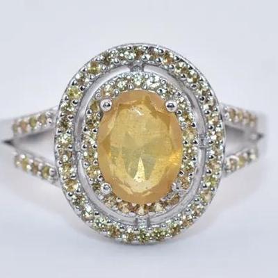 Sterling Silver 1.2 Carat Natural Oval Yellow Sapphire Ring 