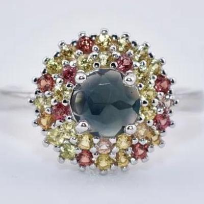 Sterling Silver Natural Unheated Apatite & Colored Sapphire Ring - VVS to IF