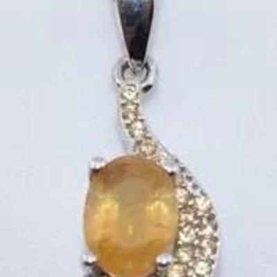 Sterling Solver 1 Carat Natural Oval Yellow Sapphire Drop Pendant