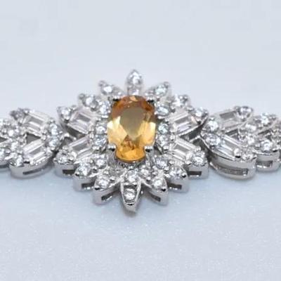 Sterling Silver Natural Unheated Oval Citrine Bracelet - VVS to IF