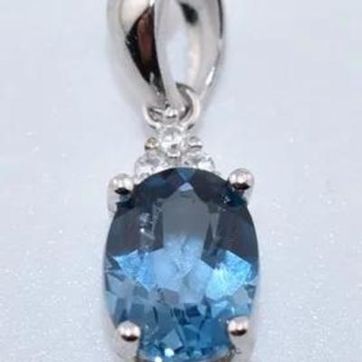 Sterling Silver 1.3 Carat Natural Oval London Blue Topaz Drop Pendant - VVS to IF