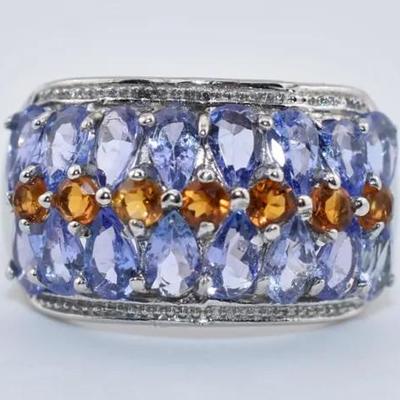 Sterling Silver Natural Unheated Tanzanite & Citrine Ring - VVS to IF