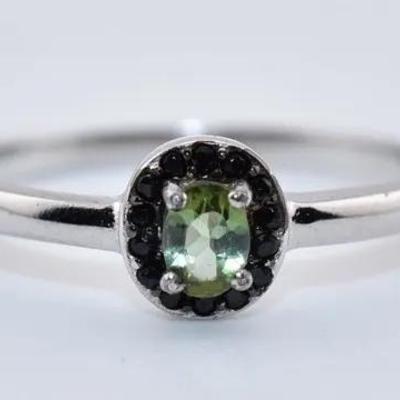 Sterling Silver Natural Unheated Oval Green Tourmaline Ring - VVS to IF