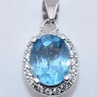 Sterling Silver Natural Oval Sky Blue Topaz Drop Pendant - VVS to IF