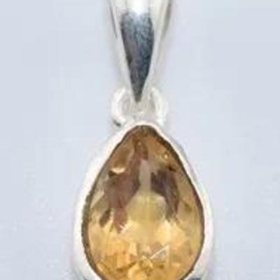 Sterling Silver 1.4 Carat Natural Unheated Pear Citrine Drop Pendant 