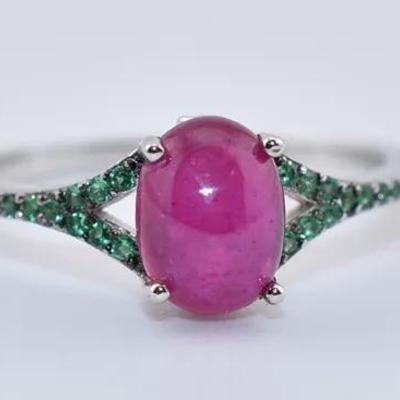 Sterling Silver 1.9 Carat Natural Ruby Cabochon Ring - Possibly Treated
