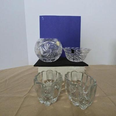 Vintage Crystal Collection: Pattern Bowl, Rose Bowl, and Spoon Rest Set.