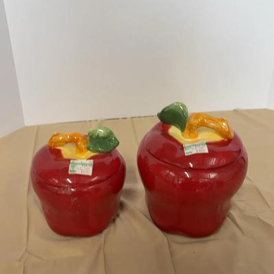 Two Ceramic Apple Cookie Jars