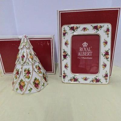 Royal Albert picture frame and holiday jar.