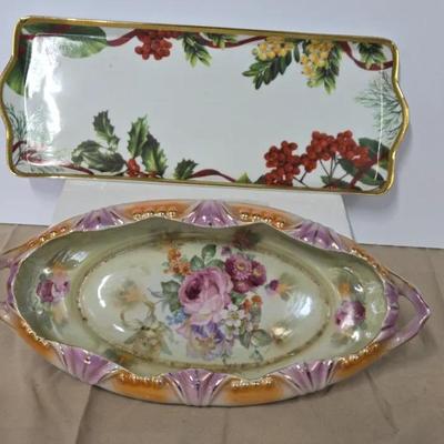 Charter Club Grand Buffet Holly Serving Platter And A Vintage German Porcelain Serving Dish 