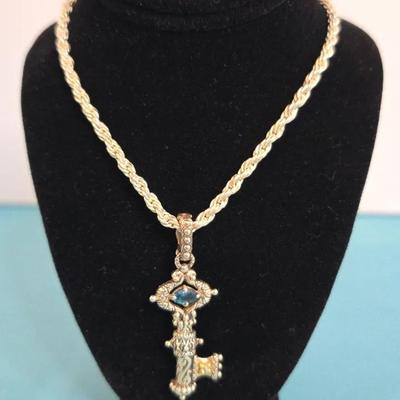 Barbara Bixby Design Silver And 18K Gold Key Pendant With Twist Silver Chain 