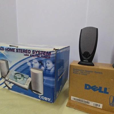 Set of Coby Stereo System and 2 Dell Speakers.