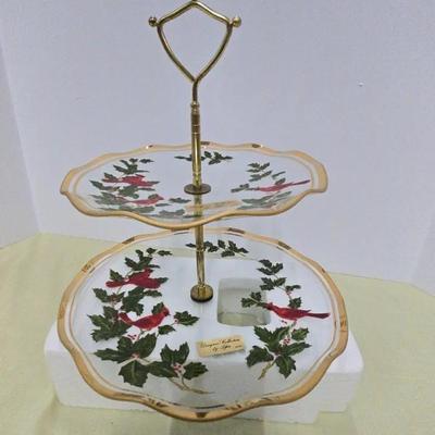 A Vintage Lefton 2-tier serving tray with A Cardinal  \\n\\n\\n