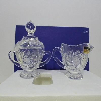 Vintage  Hand-cut Lead Crystal Sugar Bowl and Creamer set. 