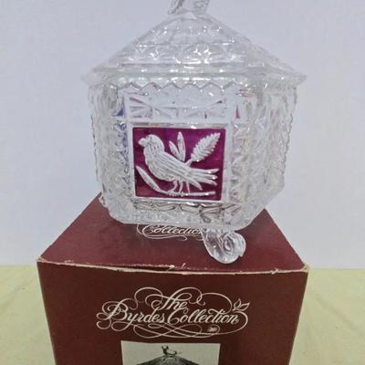  A Vintage Hofbauer Byrdes Collection ruby red 24% Lead Crystal candy dish. 