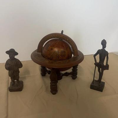 Wooden Globe And Figurines