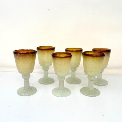 Napoleone Martinuzzi Murano Pulegoso Amber Seafoam Cordial Glasses 