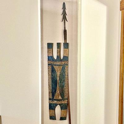 Lot #5 - Vintage Philippine Tribal Shield & Spear in Custom Acrylic Display Case 69" - Wall Art