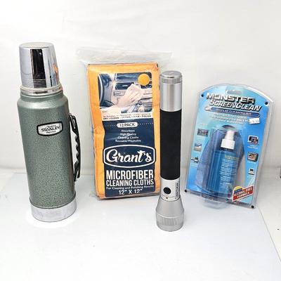Stanley Thermos Vintage Green Like New + Craftsman Flashlight + Microfiber Cloths + Screen Cleaner Kit Lot