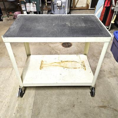 Vintage Rolling Metal Utility Cart w/ Locking Wheels – 30” x 18.5” x 27” Industrial Shop Garage