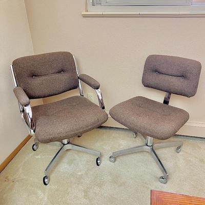 Set of Two Vintage Chromcraft Rolling Office Chairs - 1950’s Upholstered