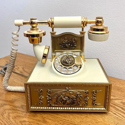 Vintage Ornate Gold Ivory Rotary Dial Telephone Vintage DECO-TEL French Provincial