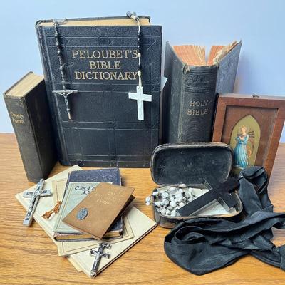 Antique Peloubet's Bible Dictionary, Holy Bible, Religious Books, Rosary Beads, Crosses and Christian Memorabilia