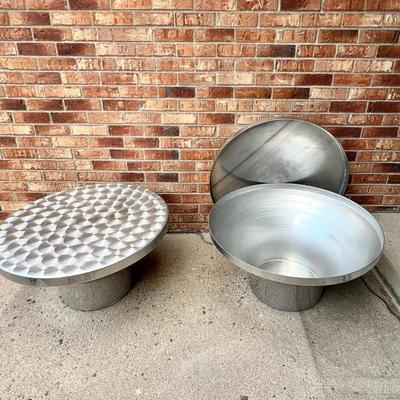  MCM Aluminum Metal Drum Tables with Storage -Set of 2
