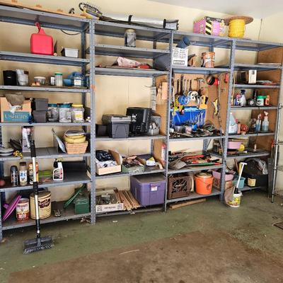 All contents on shelves - Tools, garden
