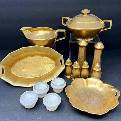 Gold Encrusted Porcelain Serving Set -each marked on the underside with Pickard, Schumann Bavaria, and Thun Karlovarský. Vintage...