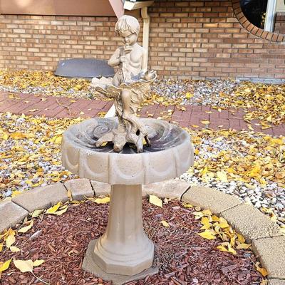  Birdbath With Statue on Top - Concrete Painted Brown