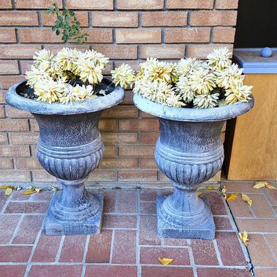Set of Two Tall Resin Decorative Planters 24"T x 18"W - Outdoor Pots