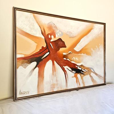 Large Vintage Abstract Painting by Anderson 62x42 Modern Mid-Century Style