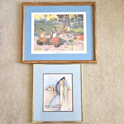 Set of 2 Framed Art Prints – Paul Gauguin “Nave Nave Moe” & G.E. Mullan “Lullaby” Southwestern