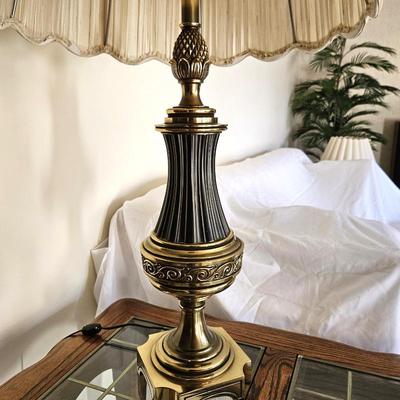  Vintage Leviton Solid Brass Table Lamp 38" Tall w/ Original Shade – Made in USA