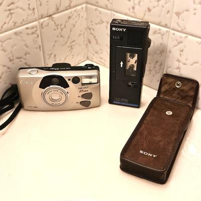 Canon Sure Shot 85 Zoom 35mm Film Camera 38-85mm Lens + Sony BM-560 Microcassette Recorder VOR