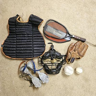 Vintage Sports Lot – Wilson Racquet, Spalding Tom Seaver Glove, Wilson Catcher’s Mask, Chest Protector, Roller Skates