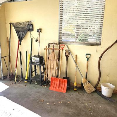 Garage Essentials Lot - Pickaxe, Shovels, Rakes, Ice Breaker & More! Also Includes an Antique Scythe & Sleigh