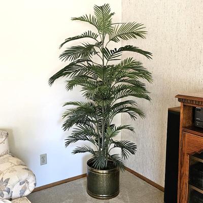 - Faux Fern Plant 6 1/2 Ft Tall in Brass Planter