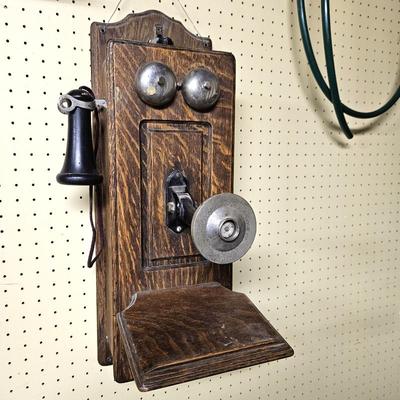 - Antique Swedish American Telephone Co Chicago Oak Wall Phone Crank Ringer Candlestick Receiver