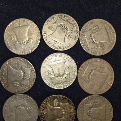 SILVER Franklin Half Dollar Lot Of 9 Coins