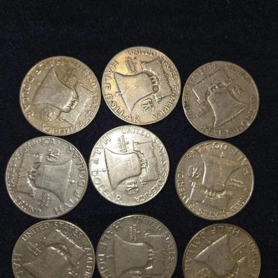 SILVER Franklin Half Dollar Lot Of 9 Coins